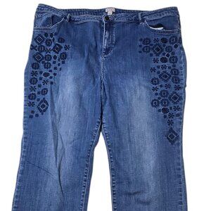 Logo Jeans Womens Size 24W Blue Denim Embroidered Leg Mid Rise Stretch